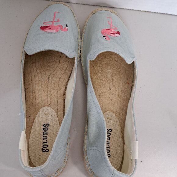 Soludos Flamingo Espadrille Flat Slip on Loafers Slippers Embroidered Shoes 9 - Picture 8 of 8